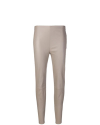 Светло-коричневые кожаные узкие брюки от Lorena Antoniazzi