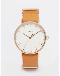 Мужские светло-коричневые кожаные часы от Timex