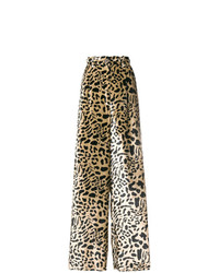 Светло-коричневые кожаные широкие брюки с леопардовым принтом от Michel Klein