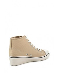 Светло-коричневые кроссовки на танкетке от Exquily