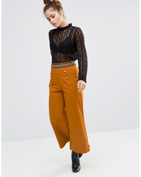 Светло-коричневые кружевные брюки