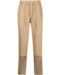 Светло-коричневые льняные брюки чинос c принтом тай-дай от Daniele Alessandrini