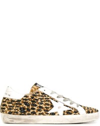 Женские светло-коричневые низкие кеды с леопардовым принтом от Golden Goose Deluxe Brand