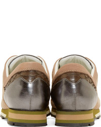 Женские светло-коричневые низкие кеды со змеиным рисунком от Lanvin