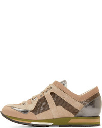 Женские светло-коричневые низкие кеды со змеиным рисунком от Lanvin