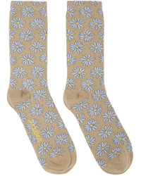 Светло-коричневые носки с цветочным принтом
