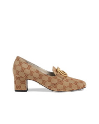 Светло-коричневые туфли из плотной ткани с принтом от Gucci