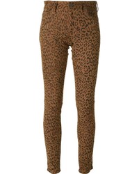 Светло-коричневые узкие брюки с леопардовым принтом от Lapis