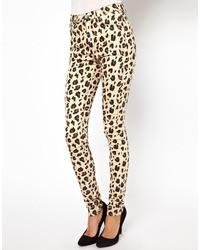 Светло-коричневые узкие брюки с леопардовым принтом от One Teaspoon