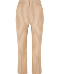 Светло-коричневые шерстяные классические брюки в вертикальную полоску