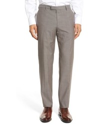 Светло-коричневые шерстяные классические брюки с узором "гусиные лапки"