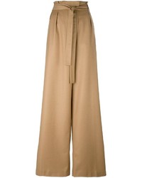 Светло-коричневые шерстяные широкие брюки от MSGM
