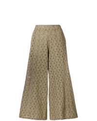 Светло-коричневые широкие брюки с вышивкой от Labo Art