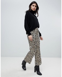 Светло-коричневые широкие брюки с леопардовым принтом от Soaked in Luxury