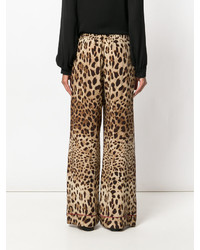 Светло-коричневые широкие брюки с принтом от Dolce & Gabbana