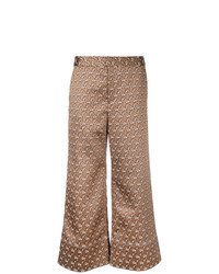 Светло-коричневые широкие брюки с цветочным принтом