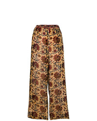 Светло-коричневые широкие брюки с цветочным принтом от Mes Demoiselles