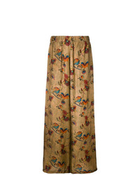 Светло-коричневые широкие брюки с цветочным принтом от Uma Wang