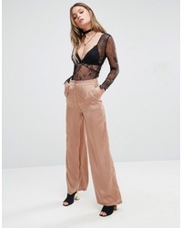 Светло-коричневые широкие брюки от Glamorous