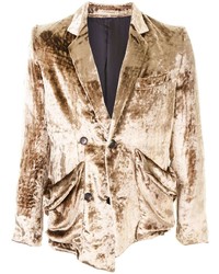 Светло-коричневый бархатный двубортный пиджак