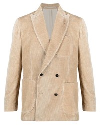 Светло-коричневый вельветовый двубортный пиджак