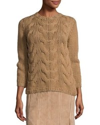 Светло-коричневый вязаный вязаный свитер