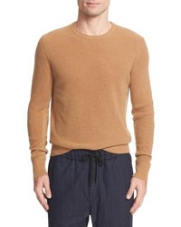 Светло-коричневый вязаный свитер с круглым вырезом