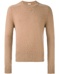 Мужской светло-коричневый вязаный свитер с круглым вырезом от Saint Laurent