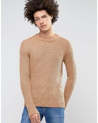 Мужской светло-коричневый вязаный свитер с круглым вырезом от Selected