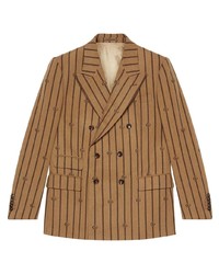 Мужской светло-коричневый двубортный пиджак в вертикальную полоску от Gucci