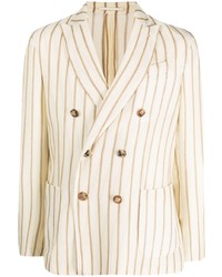 Мужской светло-коричневый двубортный пиджак в вертикальную полоску от Lardini