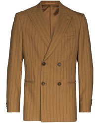Мужской светло-коричневый двубортный пиджак в вертикальную полоску от Nanushka