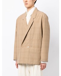 Мужской светло-коричневый двубортный пиджак в клетку от Lemaire
