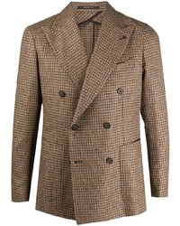 Мужской светло-коричневый двубортный пиджак в клетку от Tagliatore