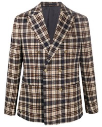 Мужской светло-коричневый двубортный пиджак в шотландскую клетку от Eleventy