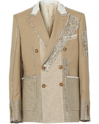 Светло-коричневый двубортный пиджак с вышивкой
