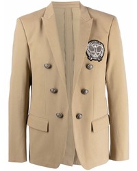 Мужской светло-коричневый двубортный пиджак с вышивкой от Balmain