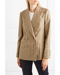 Женский светло-коричневый двубортный пиджак с пайетками с узором "в ёлочку" от Brunello Cucinelli