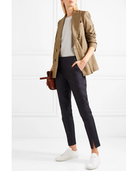 Женский светло-коричневый двубортный пиджак с пайетками с узором "в ёлочку" от Brunello Cucinelli