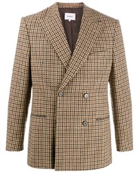 Светло-коричневый двубортный пиджак с узором "гусиные лапки"