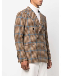 Мужской светло-коричневый двубортный пиджак с узором "гусиные лапки" от Mp Massimo Piombo
