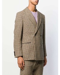 Мужской светло-коричневый двубортный пиджак с узором "гусиные лапки" от Nanushka
