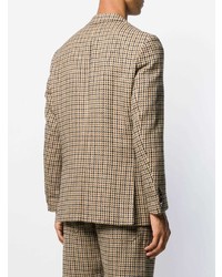Мужской светло-коричневый двубортный пиджак с узором "гусиные лапки" от Nanushka