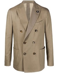 Светло-коричневый двубортный пиджак с цветочным принтом