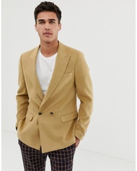 Мужской светло-коричневый двубортный пиджак от ASOS DESIGN