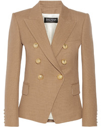 Женский светло-коричневый двубортный пиджак от Balmain