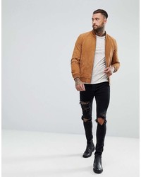Мужской светло-коричневый замшевый бомбер от Asos