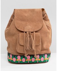 Женский светло-коричневый замшевый рюкзак с вышивкой от Park Lane