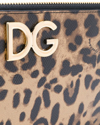Светло-коричневый кожаный клатч с леопардовым принтом от Dolce & Gabbana