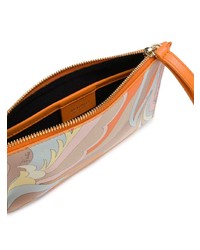 Светло-коричневый кожаный клатч с принтом от Emilio Pucci